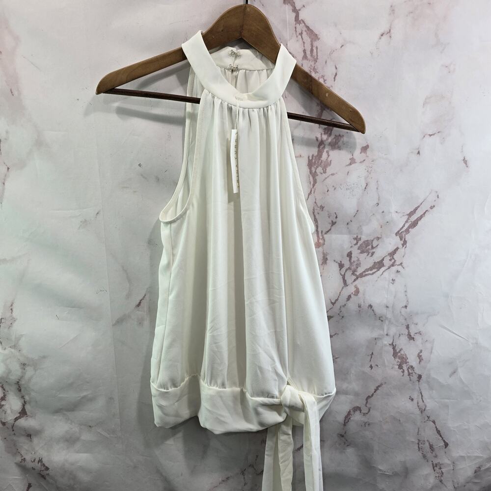 Trina Turk Tank Top Womens Small White Halter Blouse Silk Champagne Cocktail Tie